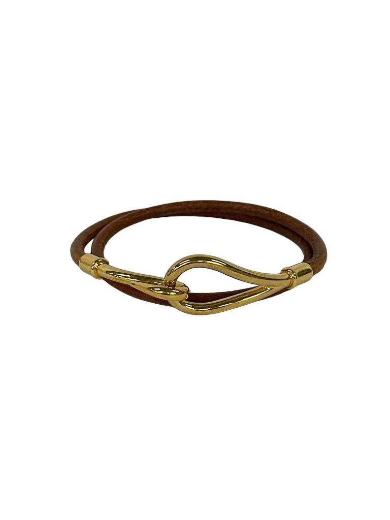 Hermes Bracelet Jumbo Leather Brown Gold Double Strand
